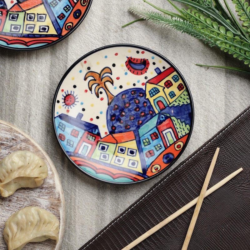 Ceramic Folk Handpainted Quarter Plate- Set of 2 - The Decor Mart 