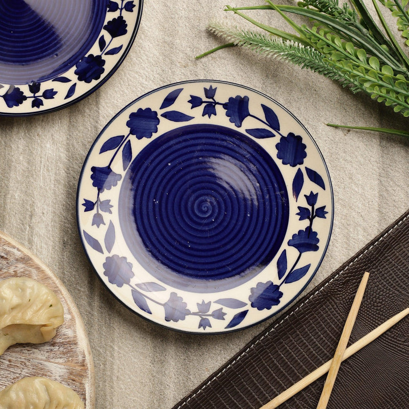 Ceramic Blue Pottery Quarter Plate- Set Of 2 - The Decor Mart 