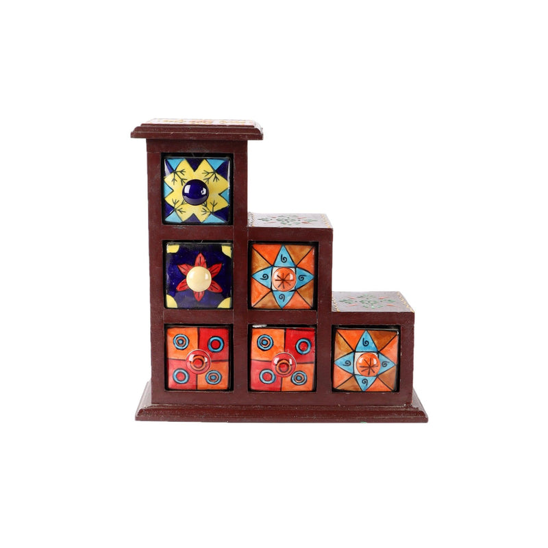 The Decor Mart Handpainted Floral Wood & Ceramic Jewellery Box (6 Drawers) - The Decor Mart 