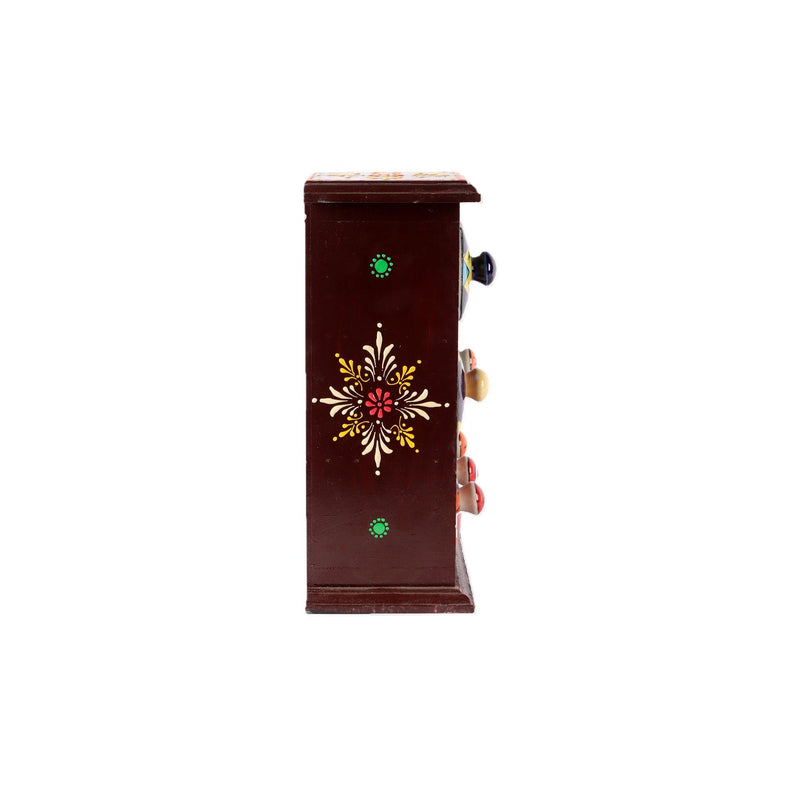 The Decor Mart Handpainted Floral Wood & Ceramic Jewellery Box (6 Drawers) - The Decor Mart 