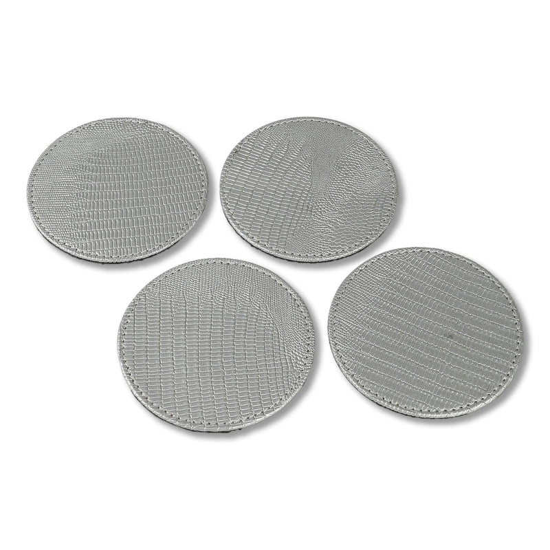 The Decor Mart Faux Leather Circular Silver Coasters - Pack Of 4 - The Decor Mart 