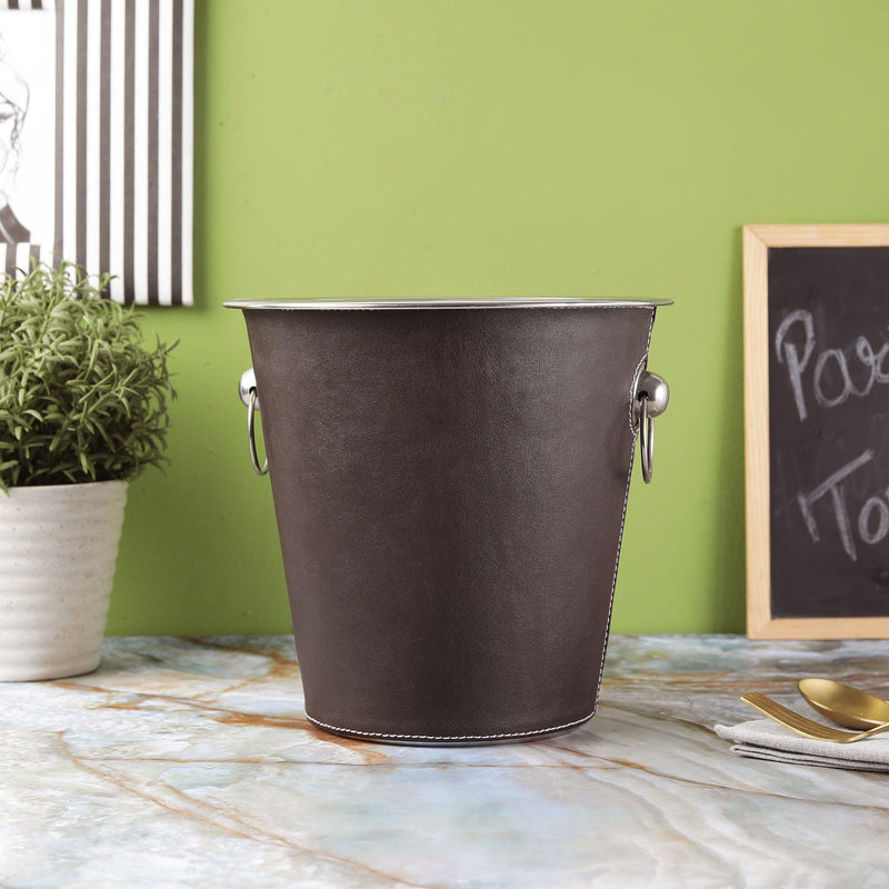 Leather Ice Bucket- Brown - The Decor Mart 