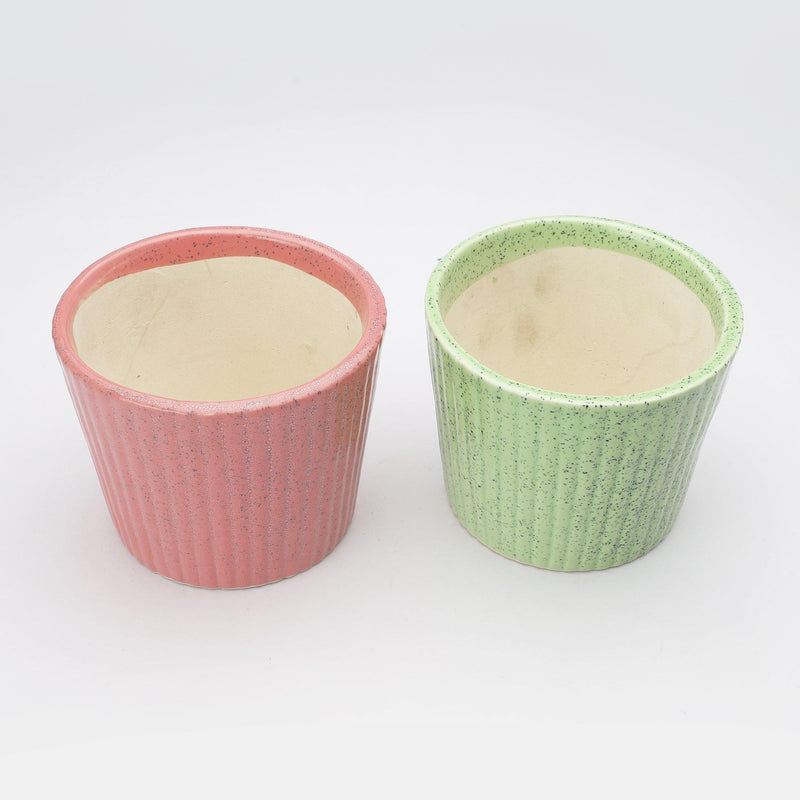 The Decor Mart Camouflage Green  And Rose Pink Textured  Ceramic Planters- Set Of 2 - The Decor Mart 