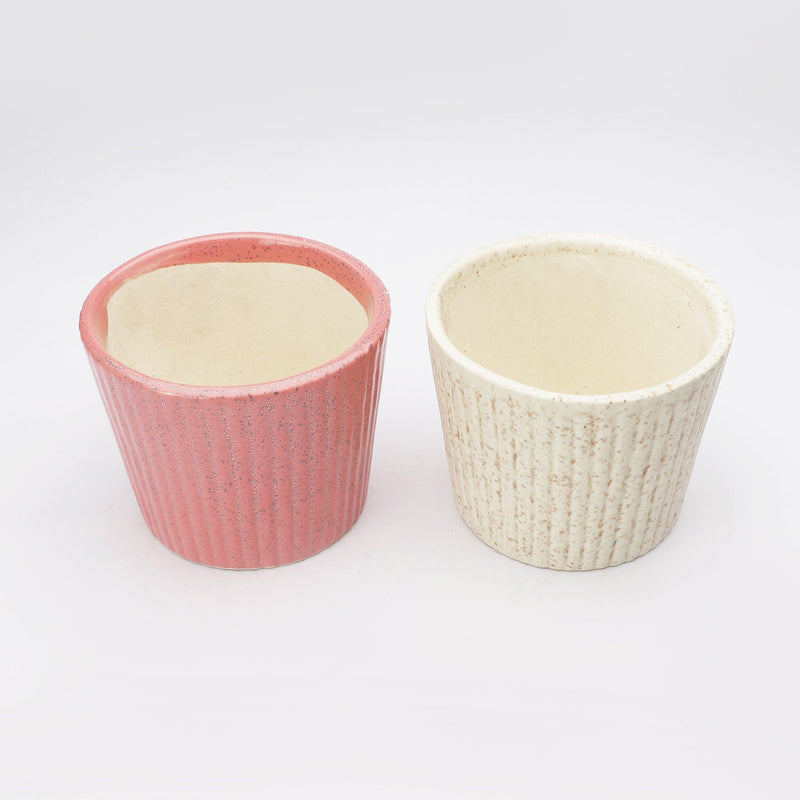 The Decor Mart Rose Pink  And Spotted Off-White Textured  Ceramic Planters- Set Of 2 - The Decor Mart 