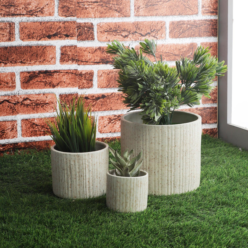 The Decor Mart Khaki With Brown Texture Handcrafted Well Ceramic Planter - Set Of 3 - The Decor Mart 
