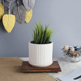 The Decor Mart Classic Ivory With Ribbed Texture White Ceramic Planter For Indoor & Outdoor Plants - The Decor Mart 