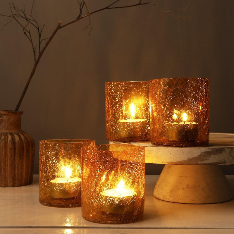 Crackle Tea Light- Yellow(Pack of 4) - The Decor Mart 