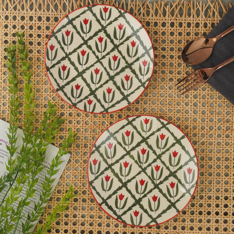 Tropical Print Ceramic Dinner Plates- Set of 2
