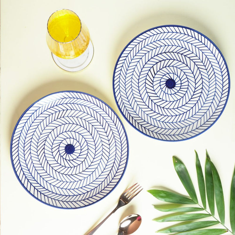Blue Illustrated Ceramic Dinner Plate- Set of 2