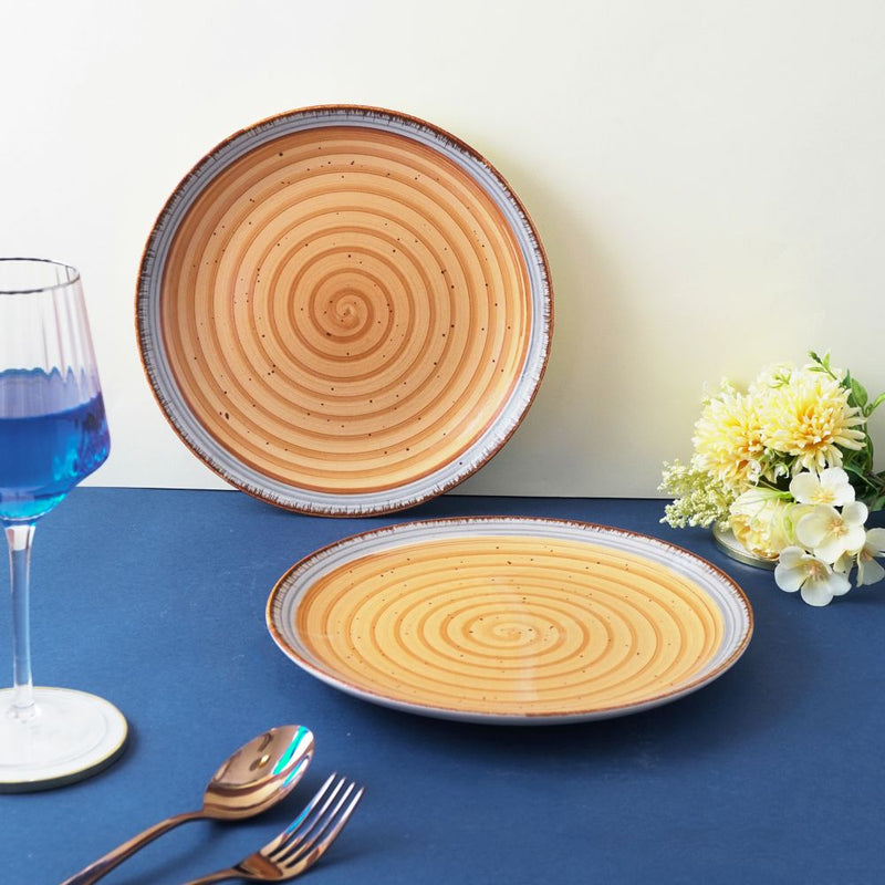 Brown Swirl Ceramic Dinner Plates- Set of 2