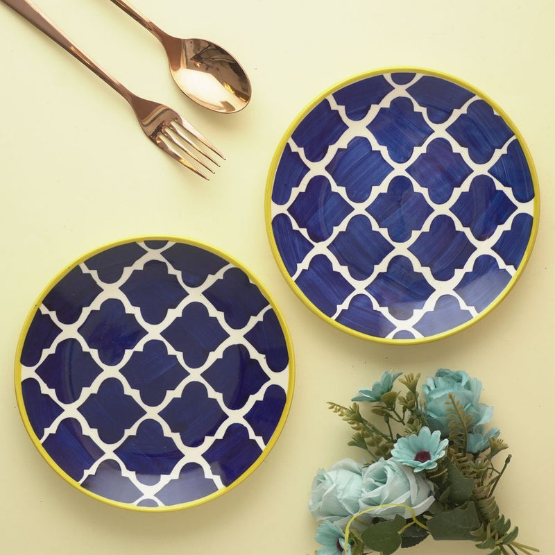 Blue Moroccan Ceramic Quarter Plates- Set of 2