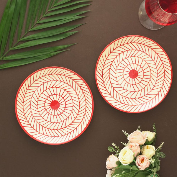 Red Illustrated Ceramic Quarter Plate- Set of 2
