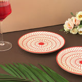 Red Illustrated Ceramic Quarter Plate- Set of 2