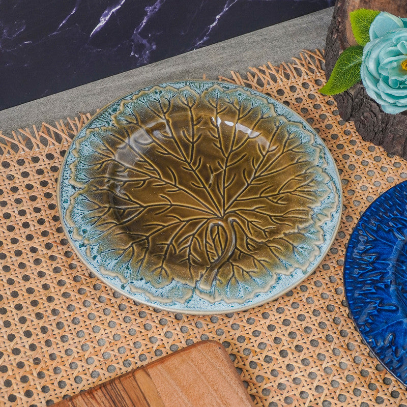 Ceramic Leaf Imprint Platter- Brown