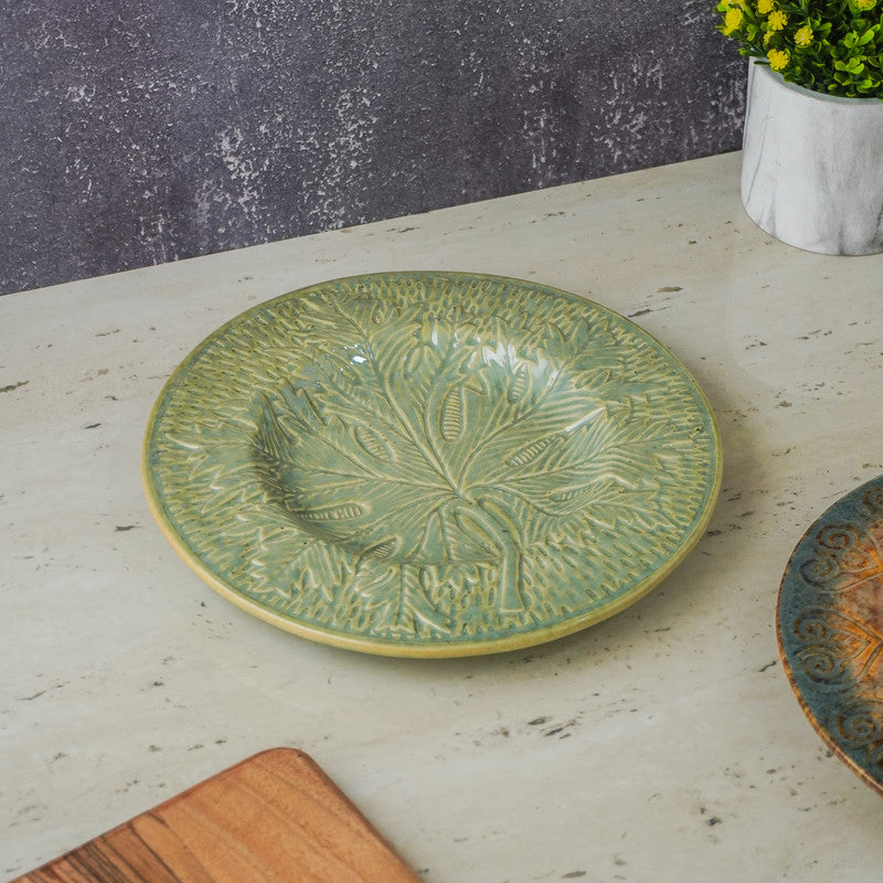 Ceramic Leaf Imprint Platter- Green 