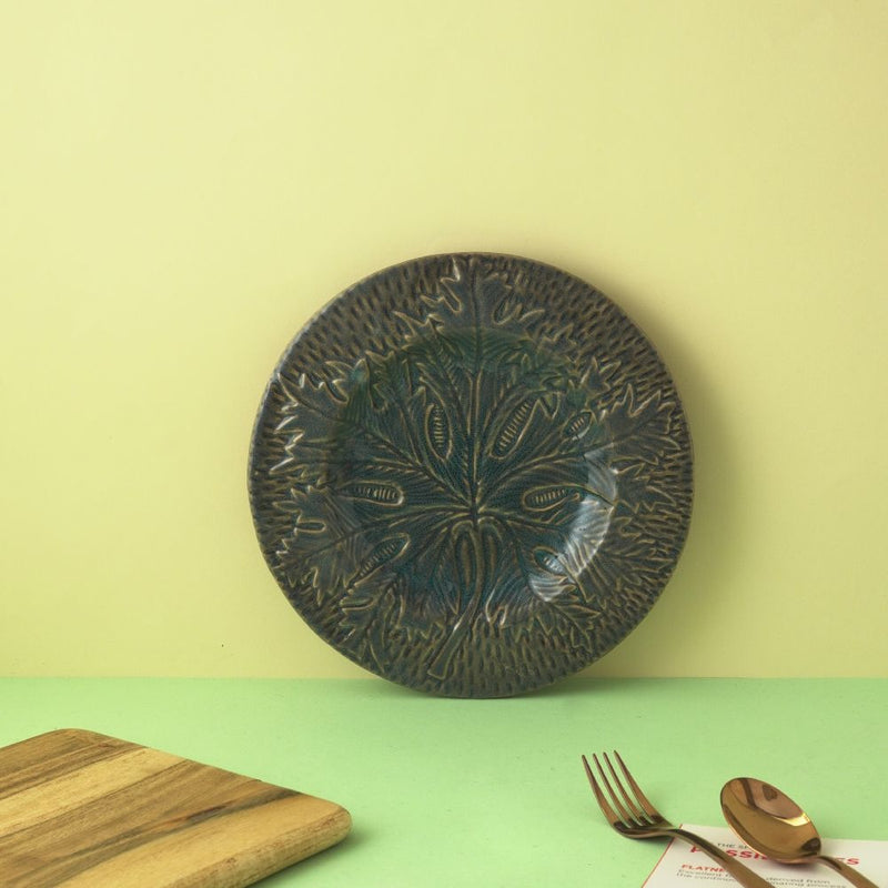 Ceramic Leaf Engraved Platter- Green