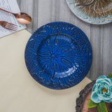 Ceramic Leaf Engraved Platter- Blue