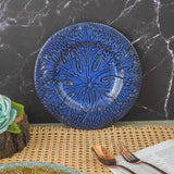 Ceramic Leaf Engraved Platter- Blue