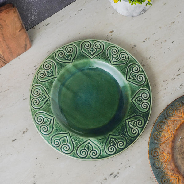 Ceramic Embossed Print Platter- Green