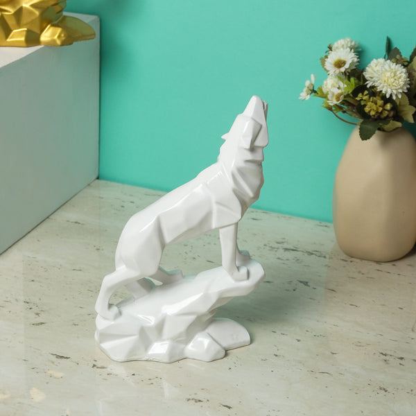 Modern Art Geometric White Wolf Statue