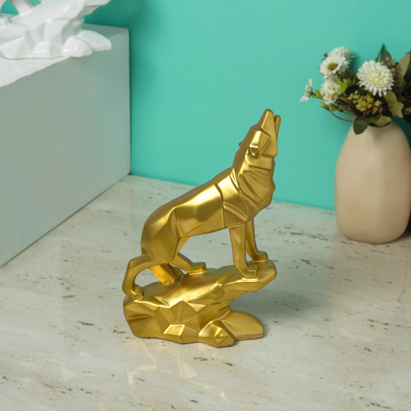 Modern Art Geometric Gold Wolf Statue