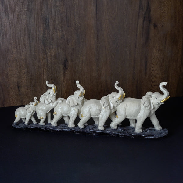 Five Elephants on Base Animal Figurine Showpiece- Beige