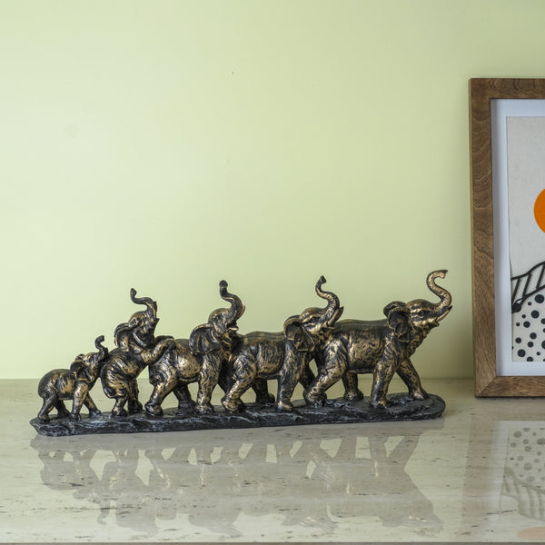 Five Elephants on Base Animal Figurine Showpiece- Brown