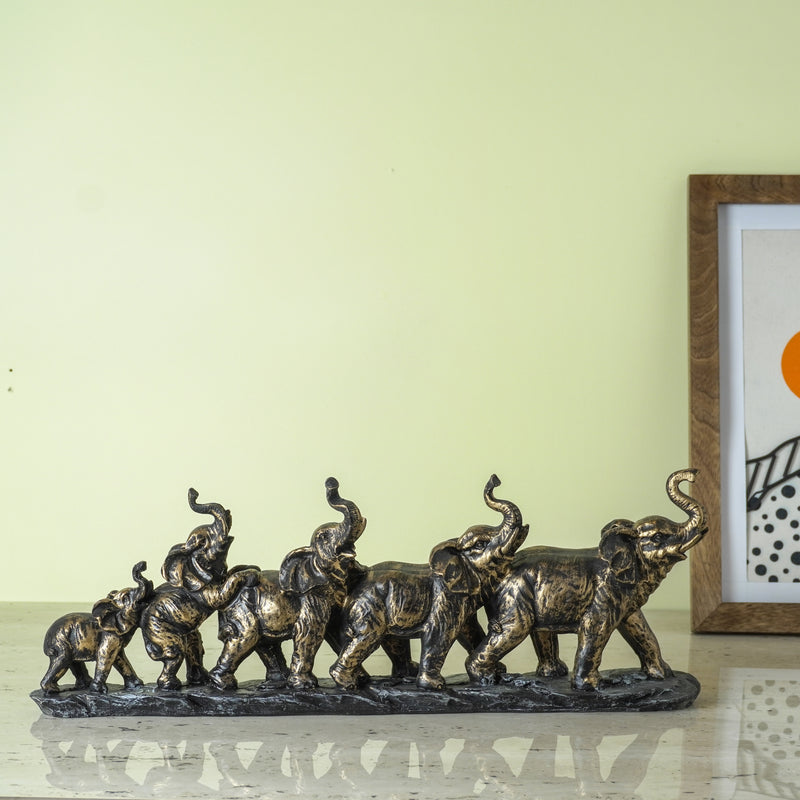 Five Elephants on Base Animal Figurine Showpiece- Brown