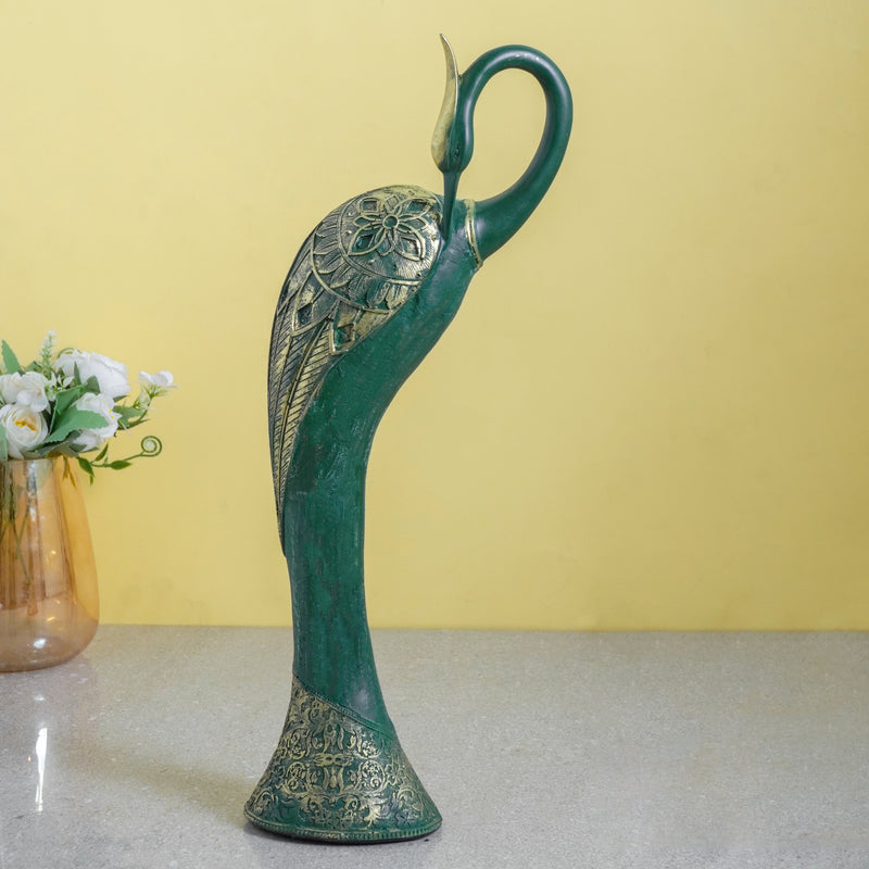 Seaweed Green Carved Resin Gold Distress Peacock Showpiece