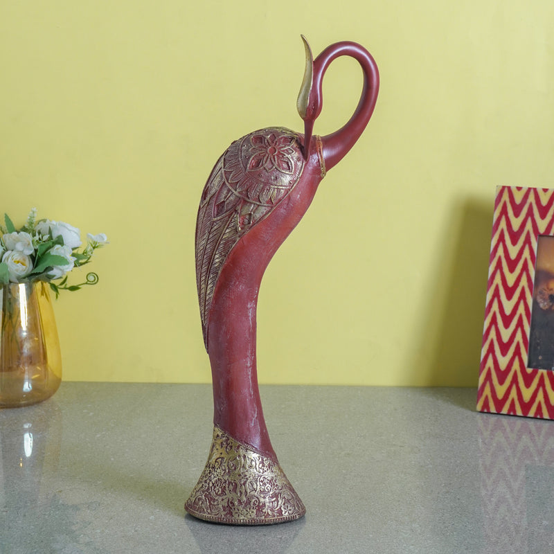 Red Carved Resin Gold Distress Peacock Showpiece