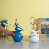 Eternity metallic blue & White Yoga posture Table Accent (Set of 2)