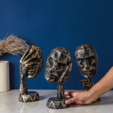 Modern art geometric thinking human face statue (Set of 3)