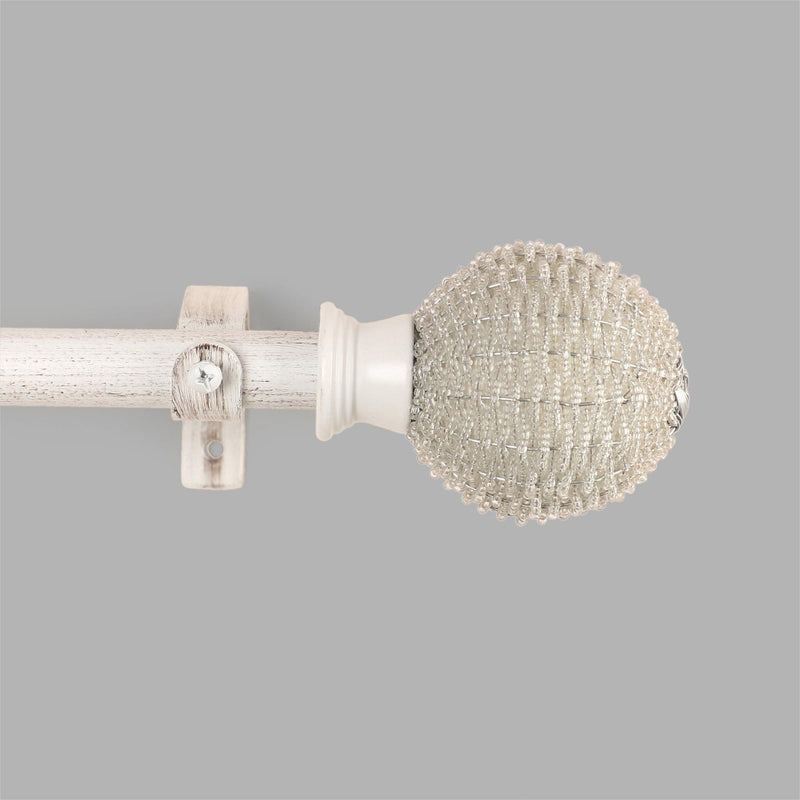 Beaded Finial Extendable Curtain Rod White 25MM (Hardware Included) - The Decor Mart 