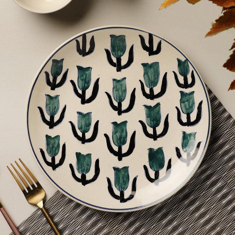 Green Tulip dinner plate and 2 Bowls - The Decor Mart 
