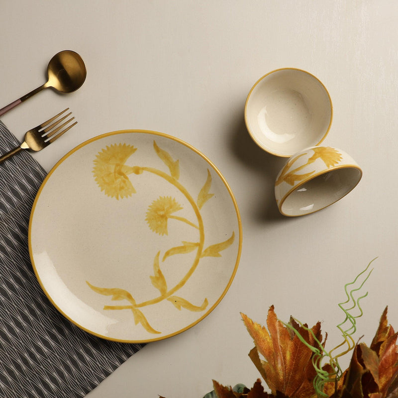 Yellow Blossom Dinner plate with 2 Bowls - The Decor Mart 