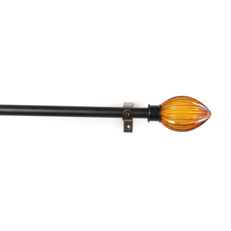 Lotus Bud Finial Extendable Curtain Rod Black 25MM (Hardware Included) - The Decor Mart 