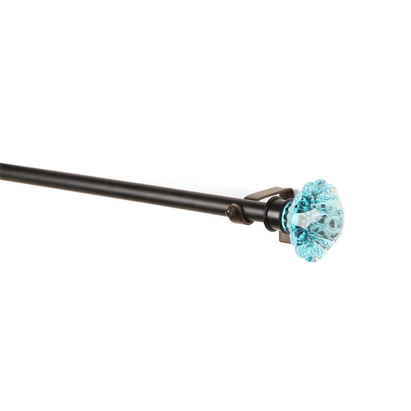 Blue Bloom Finial Extendable Curtain Rod Black 25MM (Hardware Included) - The Decor Mart 