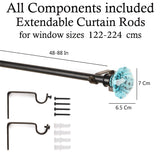 Blue Bloom Finial Extendable Curtain Rod Black 25MM (Hardware Included) - The Decor Mart 