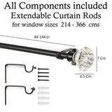 White Bloom Finial Extendable Curtain Rod Black 25MM (Hardware Included) - The Decor Mart 