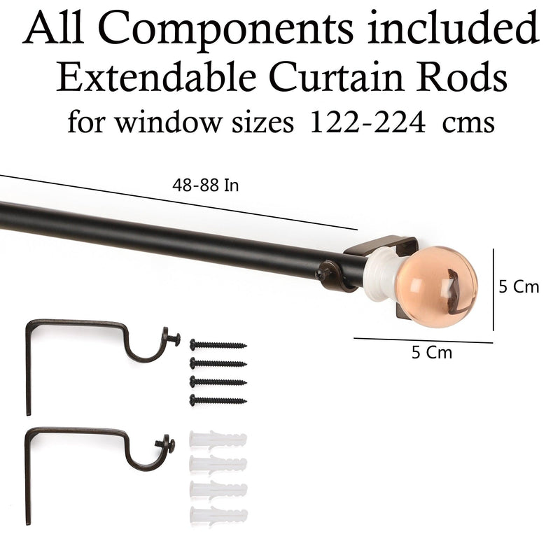 Coral Glass Finial Extendable Curtain Rod Black 19MM (Hardware Included) - The Decor Mart 