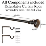 Tesla Glass Finial Extendable Curtain Rod Black 19MM (Hardware Included) - The Decor Mart 