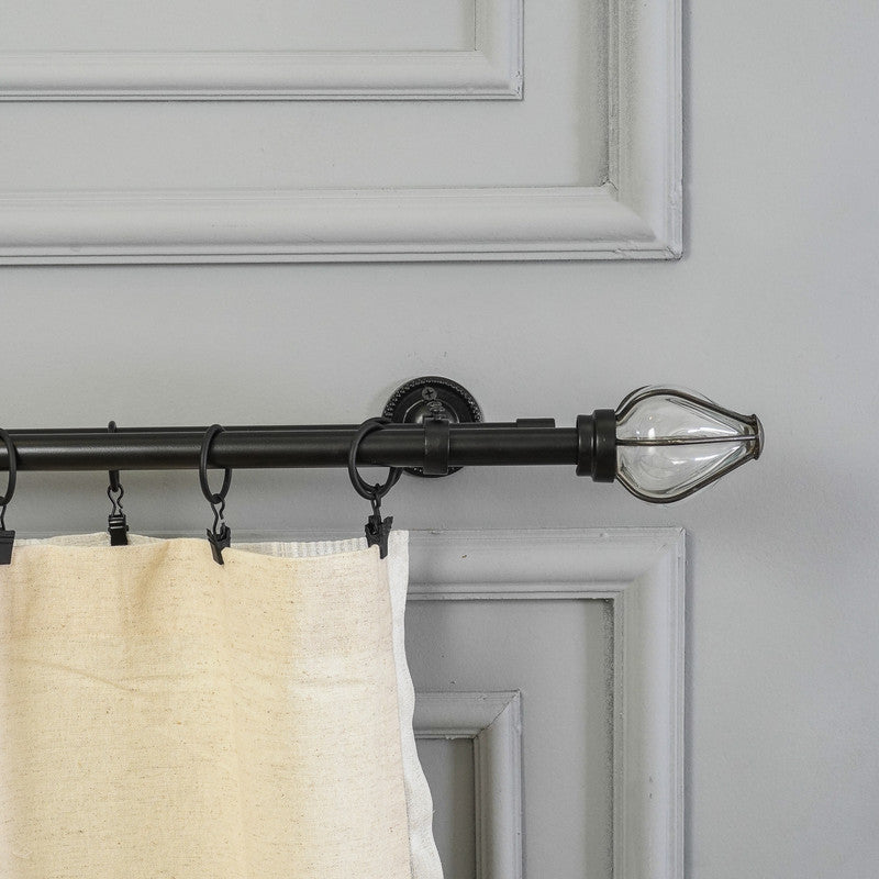 Glass Lantern Finial Extendable Double Curtain Rod Black 25MM (Hardware Included) - The Decor Mart 