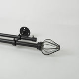 Glass Lantern Finial Extendable Double Curtain Rod Black 25MM (Hardware Included) - The Decor Mart 