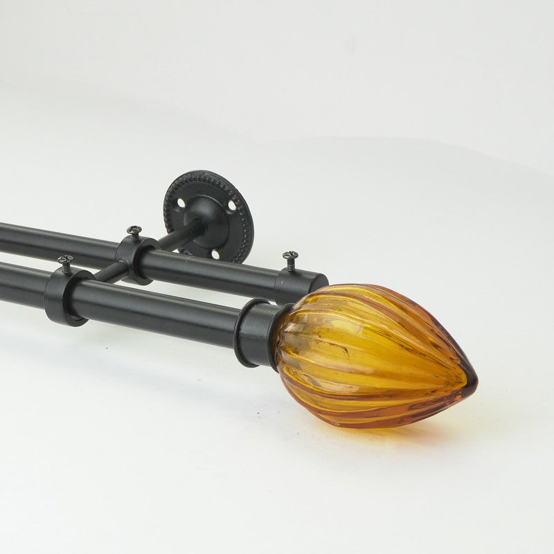 Lotus Bud Finial Extendable Double Curtain Rod Black 25MM (Hardware Included) - The Decor Mart 