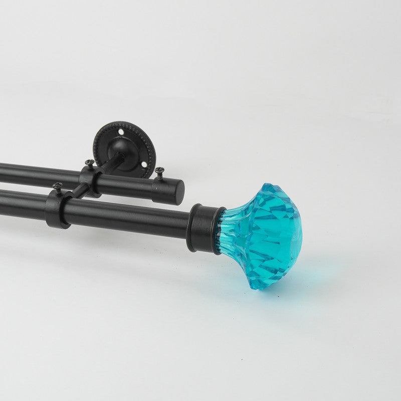 Blue Bloom Finial Extendable Double Curtain Rod Black 25MM (Hardware Included) - The Decor Mart 