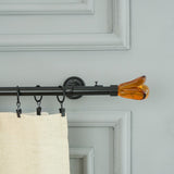 Brown Tulip Finial Extendable Double Curtain Rod Black 19MM (Hardware Included) - The Decor Mart 