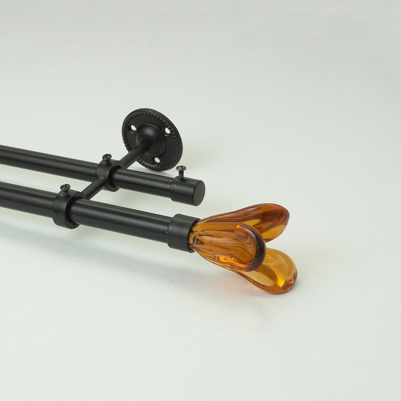 Brown Tulip Finial Extendable Double Curtain Rod Black 19MM (Hardware Included) - The Decor Mart 