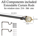Gold Bullet Finial Extendable Curtain Rod Black 25MM (Hardware Included) - The Decor Mart 