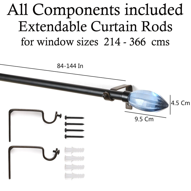Blue Bud Finial Extendable Curtain Rod Black 19MM (Hardware Included) - The Decor Mart 