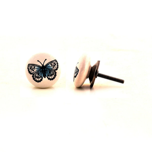 Butterfly Blue & Black Drawer Knob- Set Of 4 - The Decor Mart 